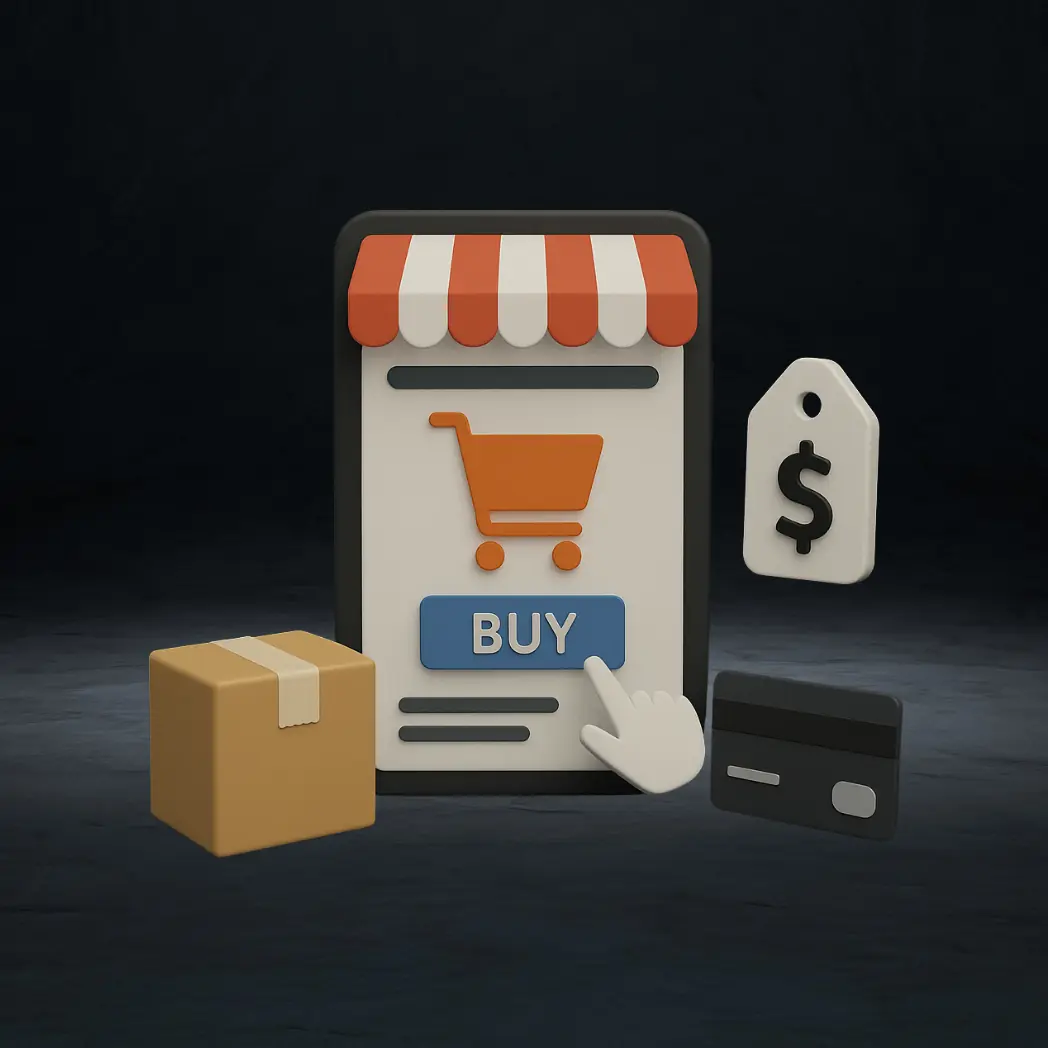 3D-Illustration Smartphone-Shop mit Paket – E-Commerce